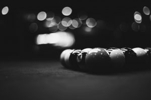 black and white image of a rack of 8-ball
